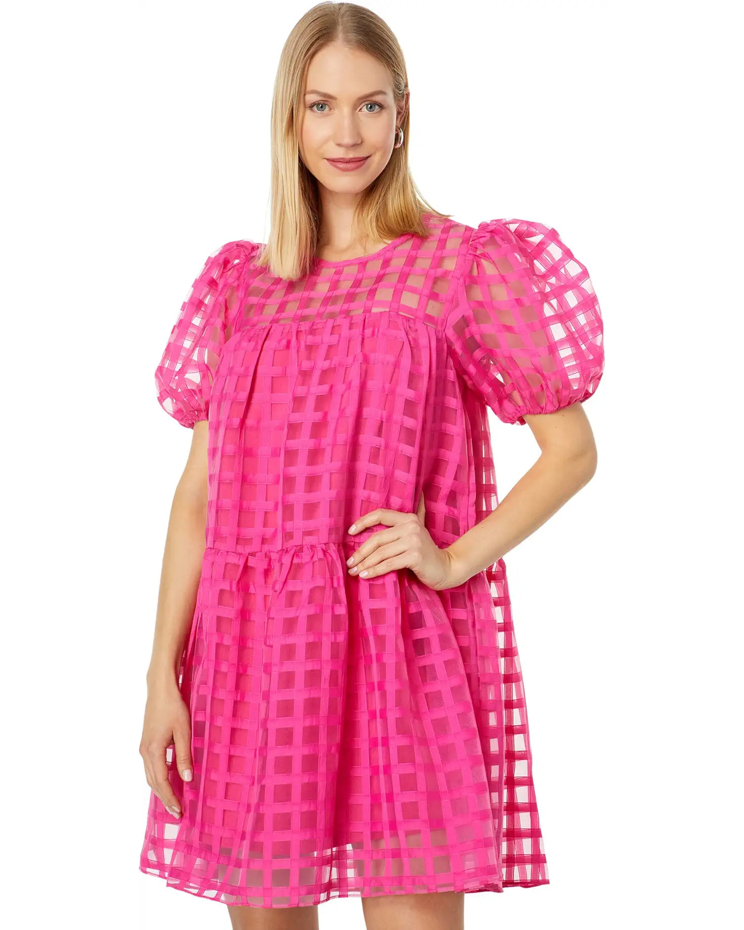 Gridded Puff Sleeve Dress | Zappos