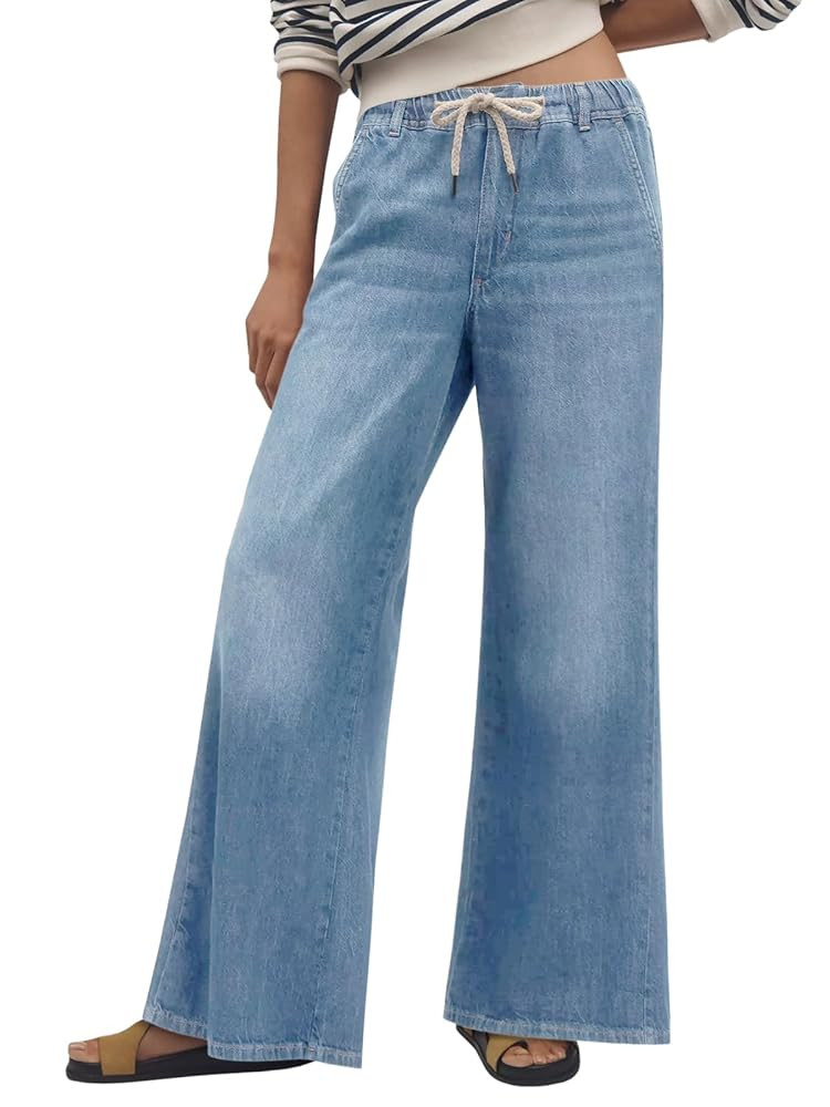 Cicy Bell Womens Wide Leg Flare Jeans Casual Drawstring High Waist Vintage Denim Pants with Pocke... | Amazon (US)