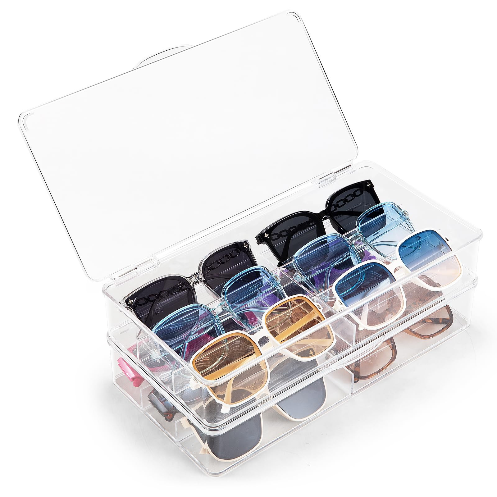 BOPai Acrylic Sunglasses Organizer with Lid, Stackable Glasses Storage Organizer - 2 Pack | Amazon (US)