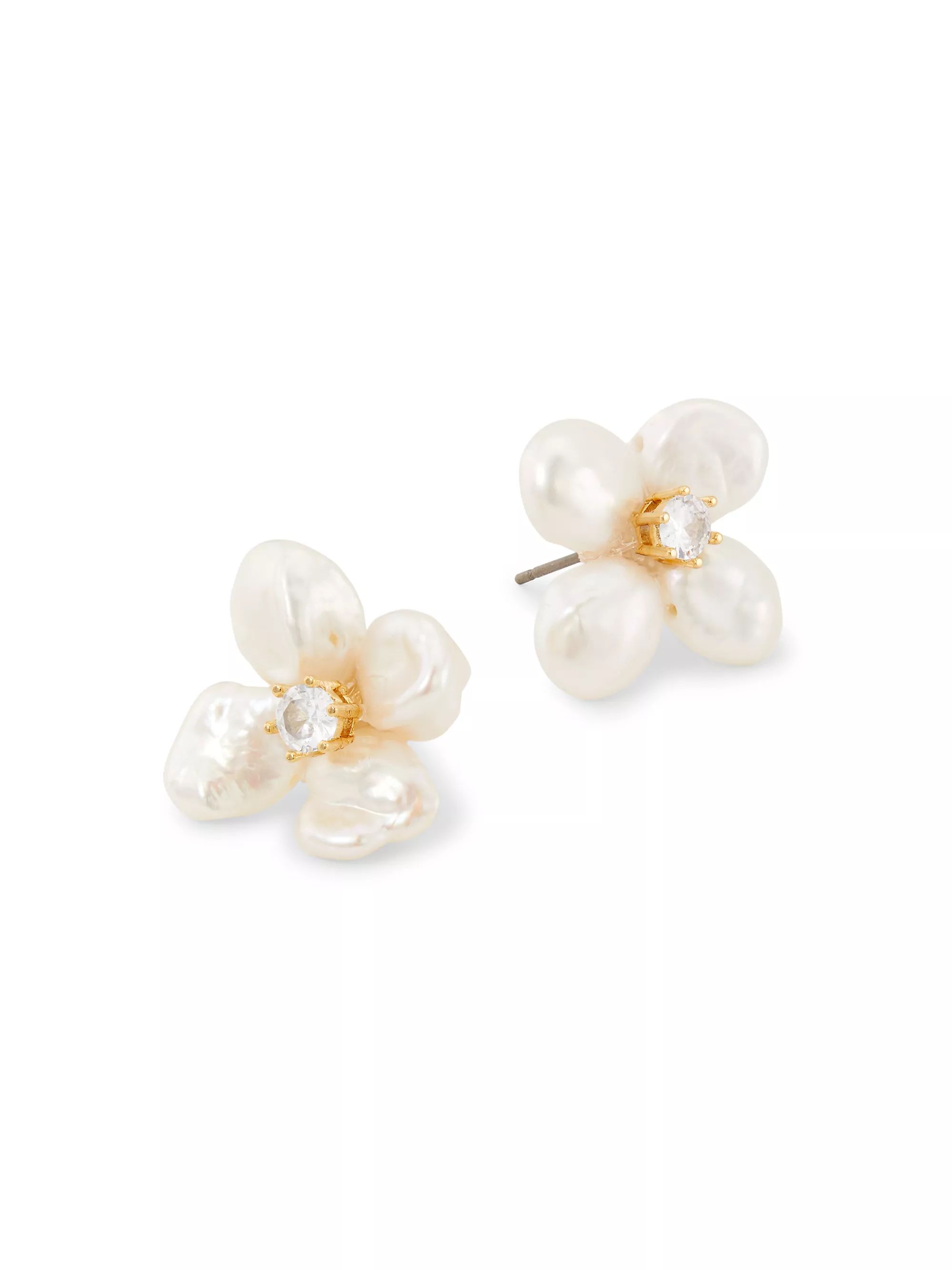 Flower 14K Gold-Plated, Cubic Zirconia & Baroque Pearl Stud Earrings | Saks Fifth Avenue