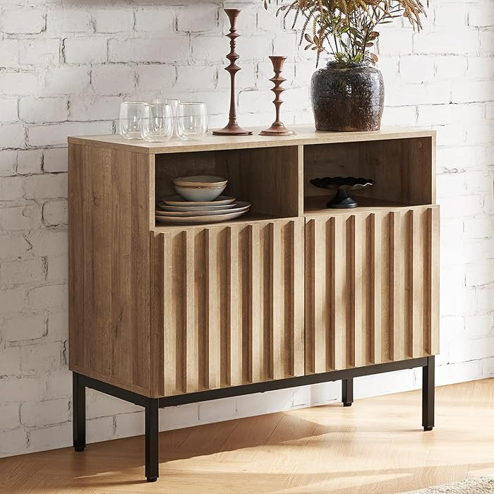 mopio Norwin Storage Cabinet, Sturdy Modern Rustic Industrial Buffet Sideboard, Fluted Accent Sto... | Amazon (US)