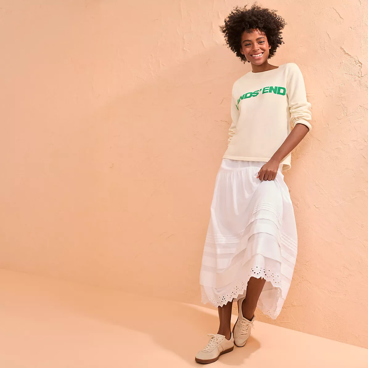 Women's Voile Tiered Eyelet Maxi Skirt | Lands' End (US)