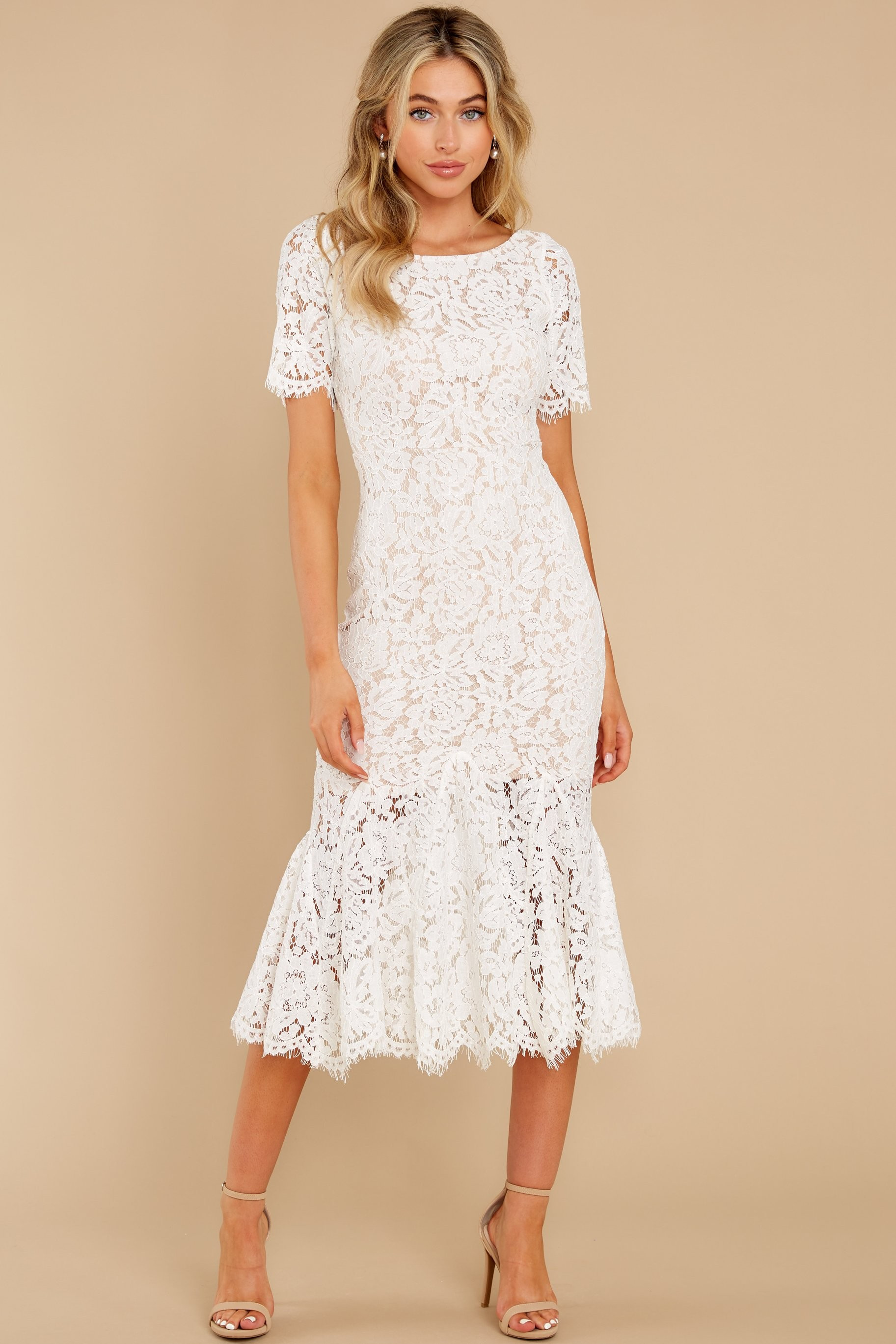 I Can't Resist White Lace Midi Dress | Red Dress 
