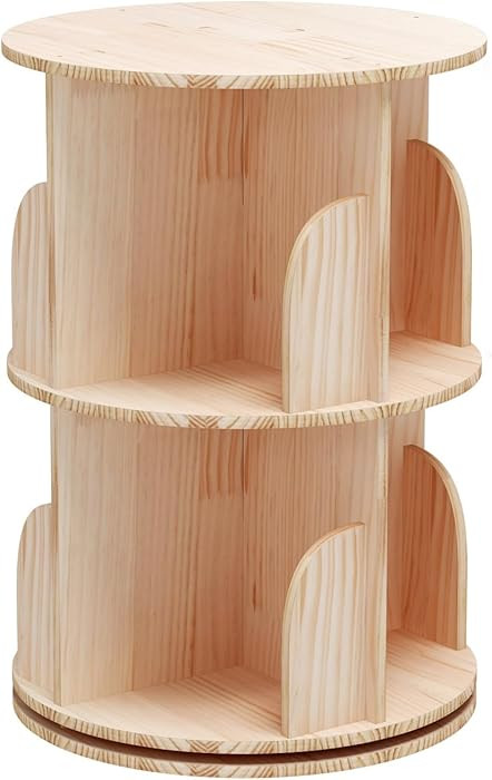 Rotating Bookshelf, 360 Display 2 Tier Floor Standing Bookcase Storage Rack for Kids&Adult, Wood ... | Amazon (US)