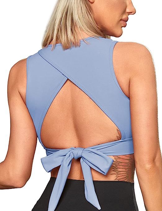 Womens Open Back Sports Bra High Neck Sports Top Longline Sports Bra Workout Tops Crop Yoga Gym T... | Amazon (US)