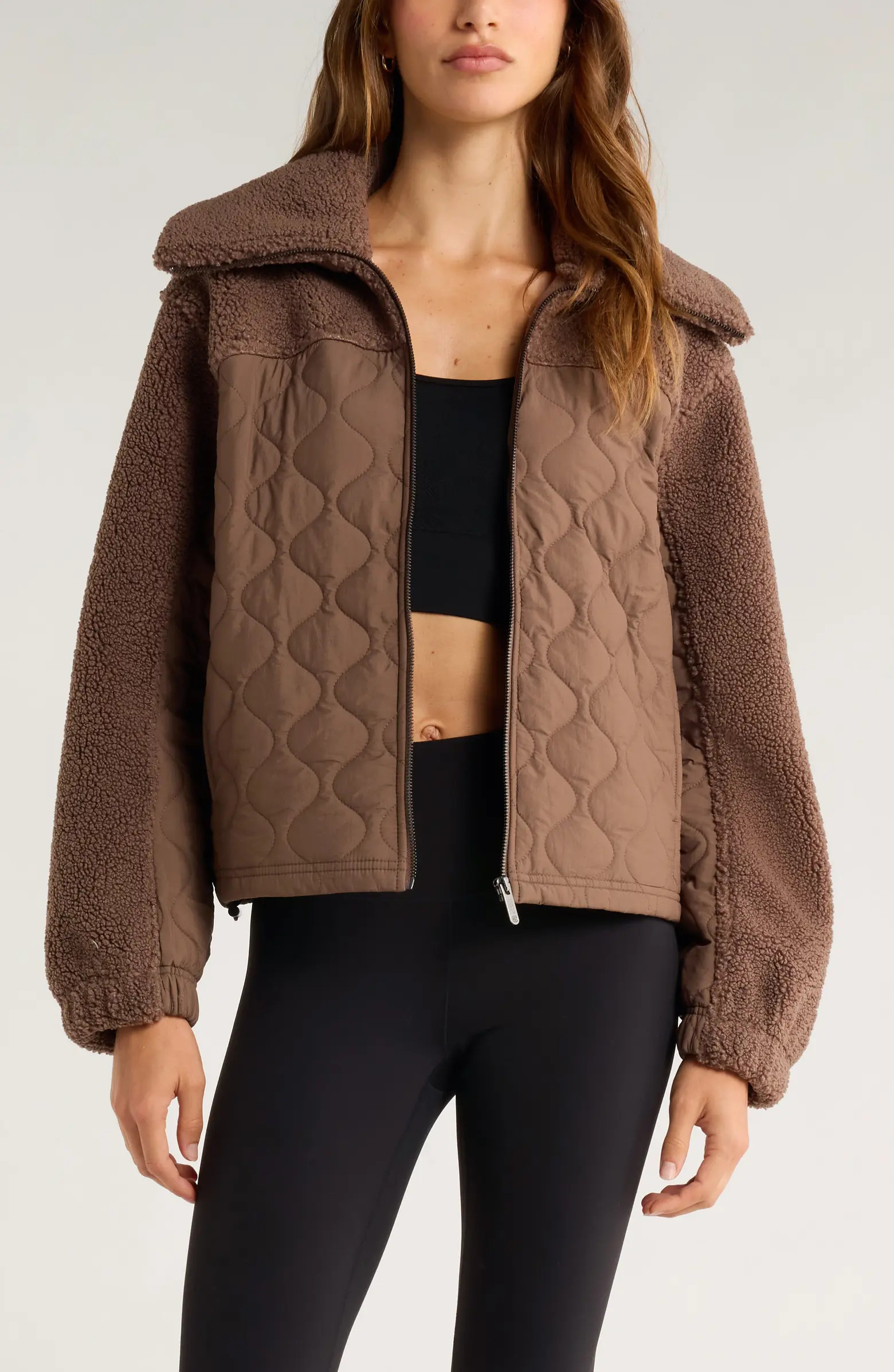 Faux Shearling & Quilted Nylon Hybrid Jacket | Nordstrom
