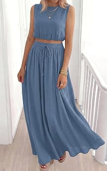 PRETTYGARDEN 2 Piece Sets for Women Summer Outfits 2026 Fashion Cotton Sleeveless Crop Top Long M... | Amazon (US)