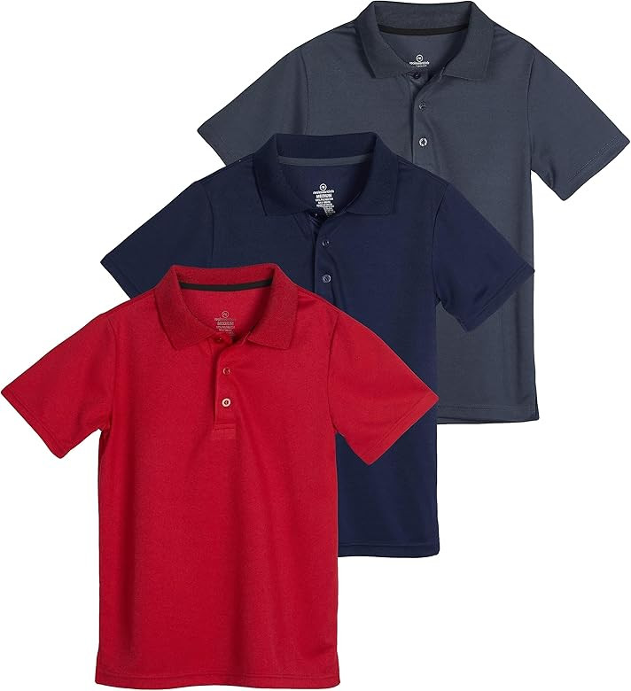 Real Essentials 3 Pack: Boy's Short Sleeve Polo Shirt - School Uniform Active Performance Golf (A... | Amazon (US)