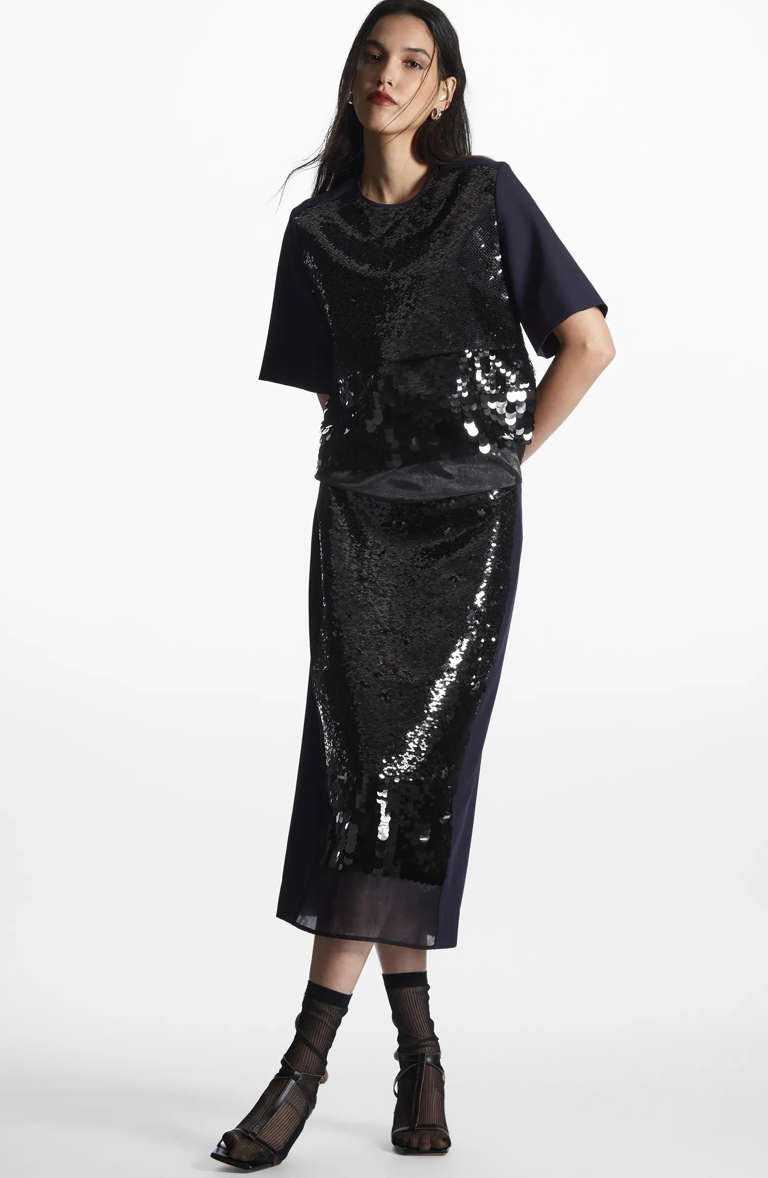 Sequin Front Midi Skirt | Nordstrom