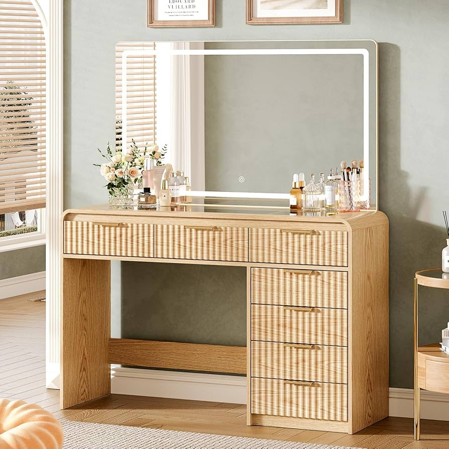 47“Makeup Vanity Desk with 44.8" Mirror and Lights, Vanity Desk with 7 Drawers, Makeup Vanity T... | Amazon (US)