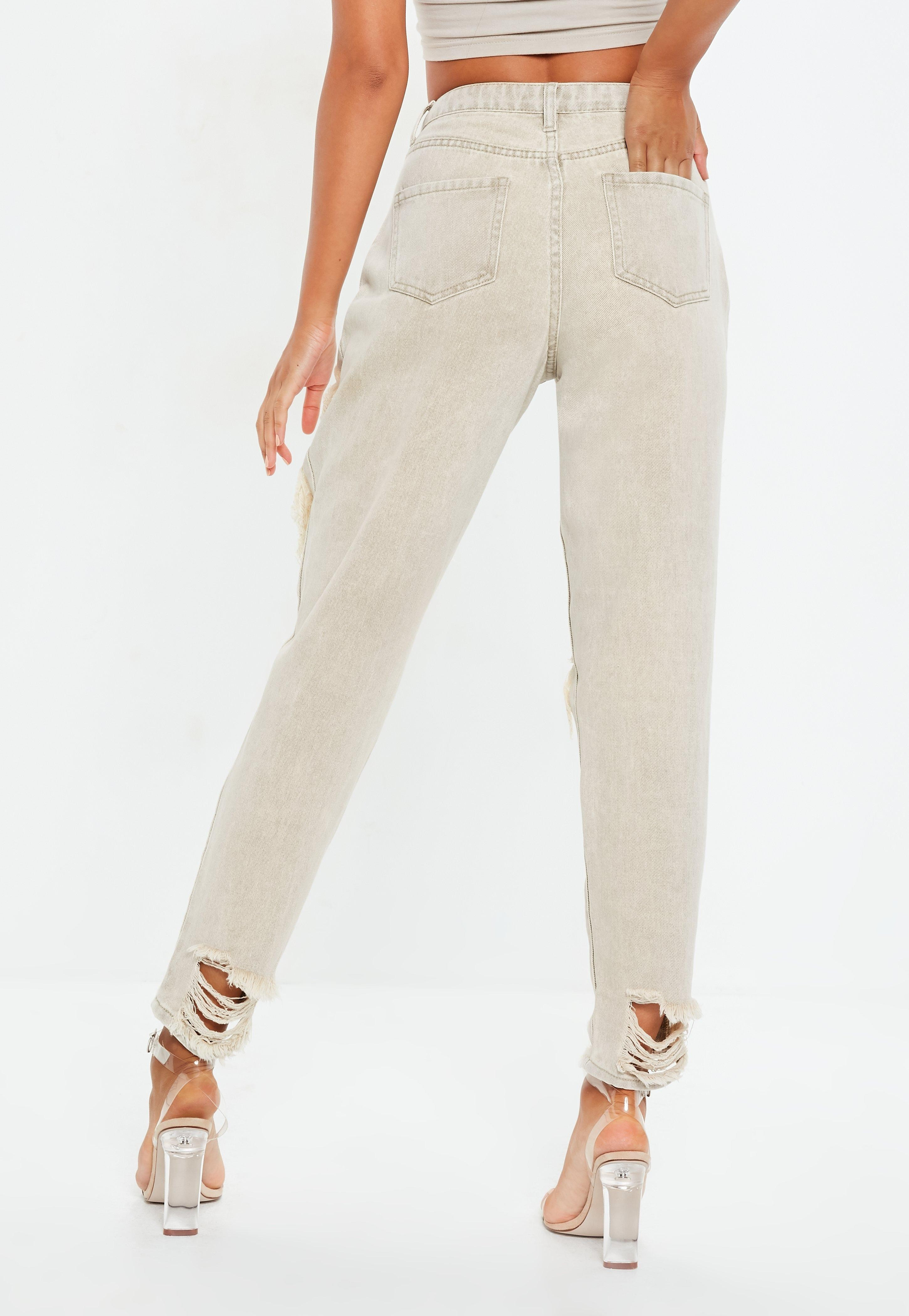 Missguided - Sand Extreme Ripped Riot Mom Rigid Jeans | Missguided (US & CA)