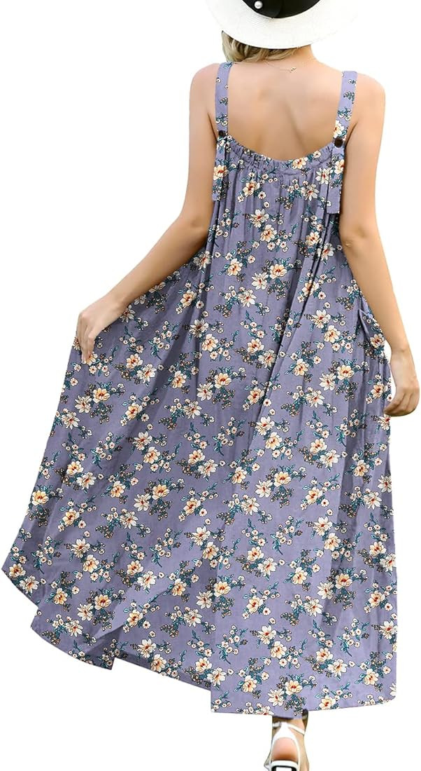 YESNO Maxi Dress for Women with Pockets Boho Summer Dress with Wide Adjustable Buttoned Strap E96 | Amazon (US)