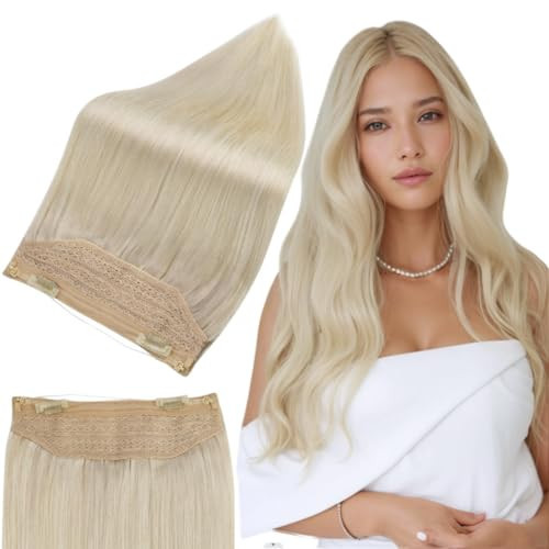 Full Shine Blonde Wire Hair Extensions Real Human Hair Platinum Blonde Hair Extensions with Transparent Fishing Line 50g Headband Secret Extensions 100% Real Human Hair 10 inch for Thin Hair | Amazon (US)