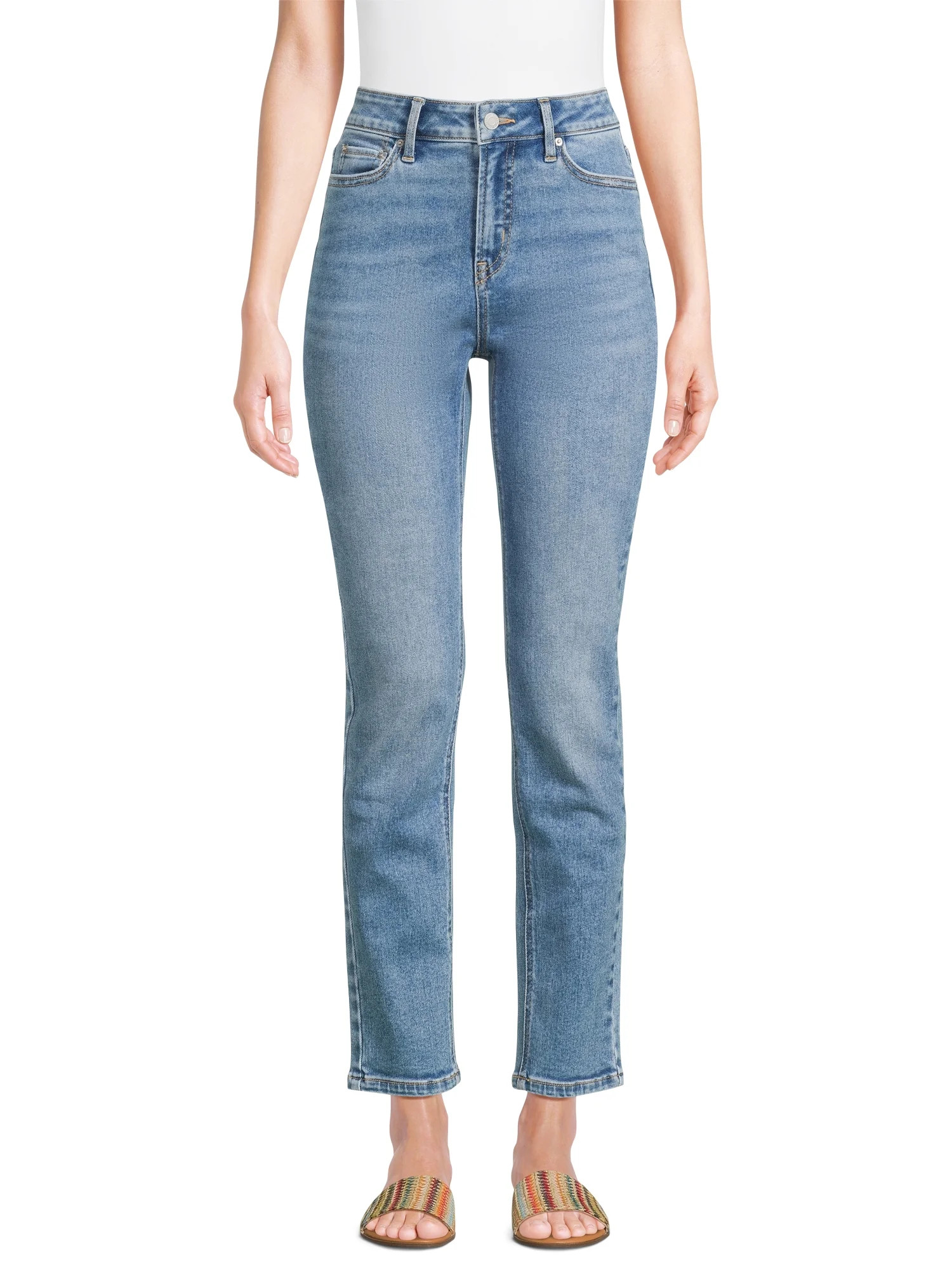 Time and Tru Women’s Mid Rise Straight Leg Jeans, 30" and 28" Inseams, Sizes 0-22 | Walmart (US)