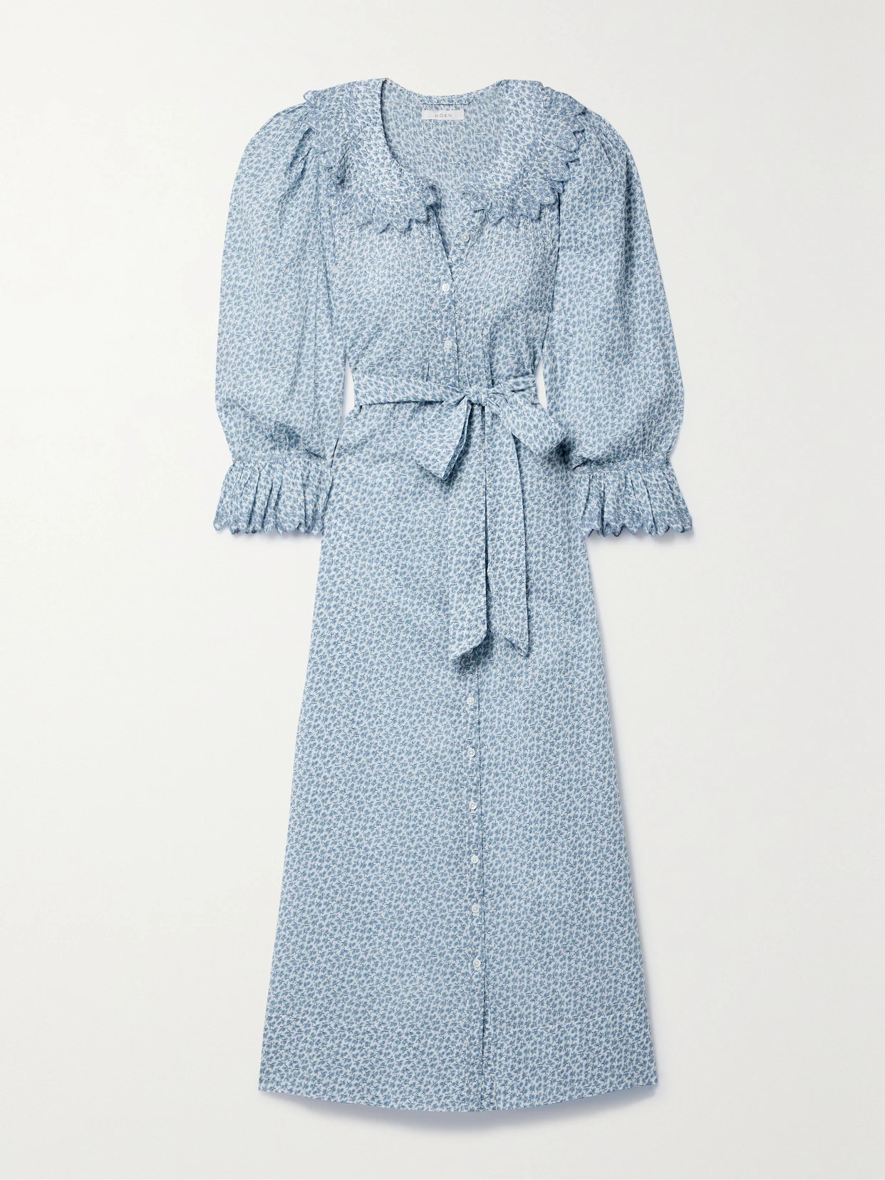 DÔEN - + Net Sustain Helena Belted Embroidered Floral-print Organic Cotton-voile Midi Dress - Light  | NET-A-PORTER (UK & EU)