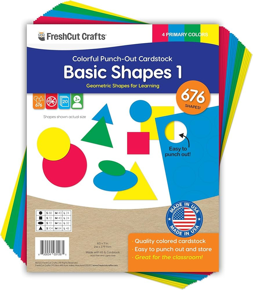 Basic Shapes 1: Circles, Triangles, Squares, Ovals, 676 Pieces US Made Card Stock Punch Out Geome... | Amazon (US)