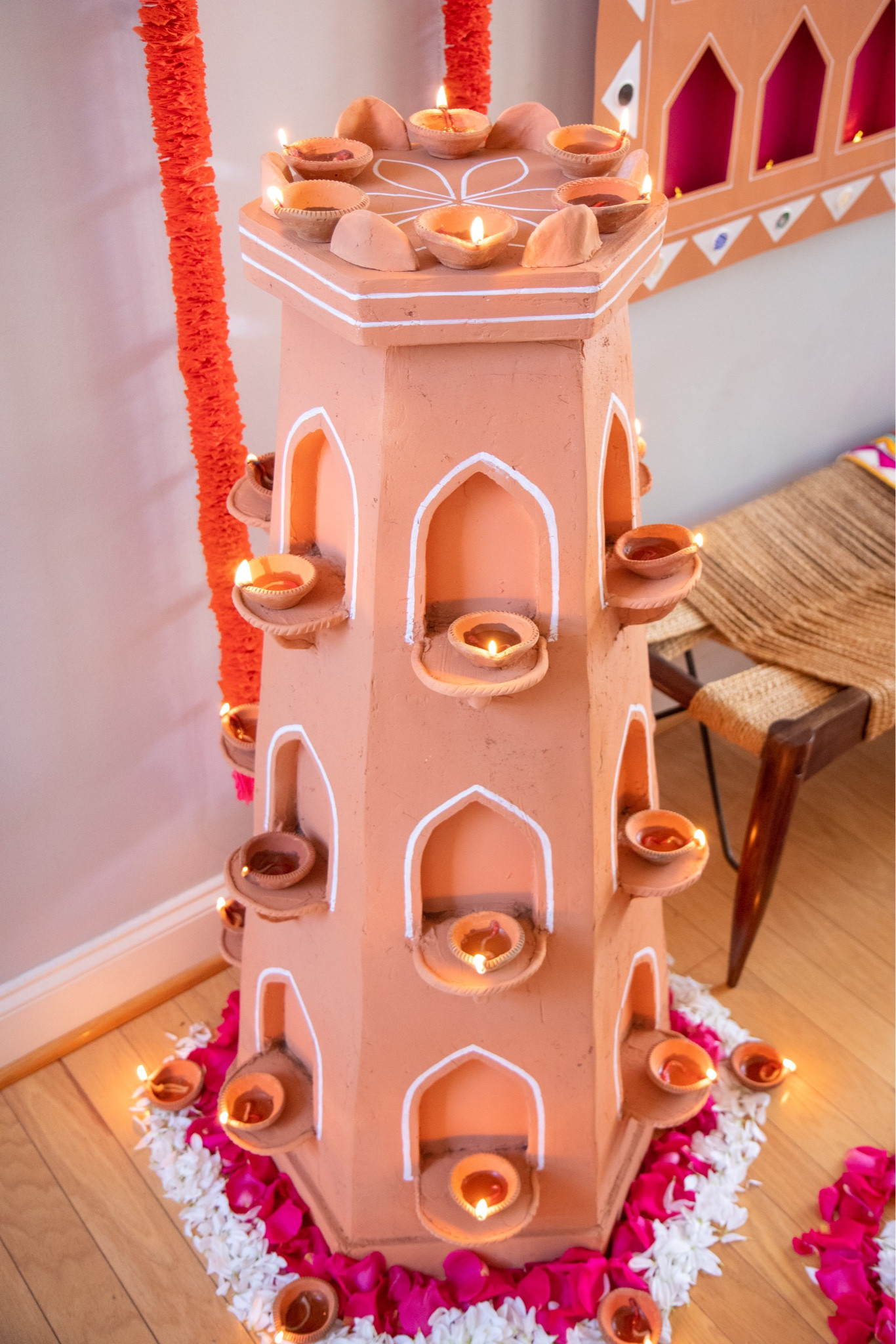 Faux terra cotta diya tower