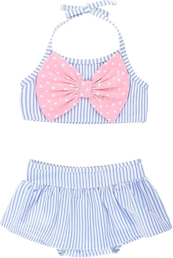 RuffleButts® Baby/Toddler Girls Cropped Peplum Tankini 2 Piece Swimsuit w/Ruffles | Amazon (US)