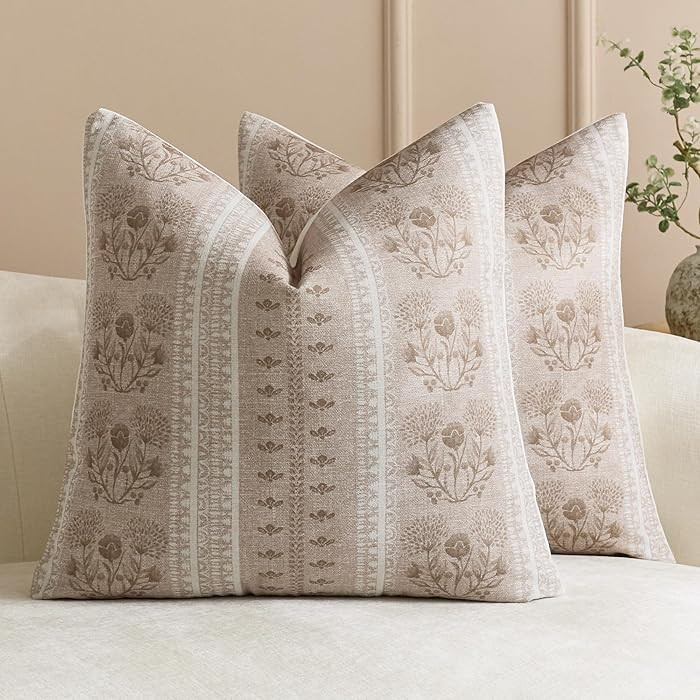 Striped Floral Indoor Outdoor Throw Pillow Covers 20x20 Set of 2, Waterproof Farmhouse Botanical ... | Amazon (US)