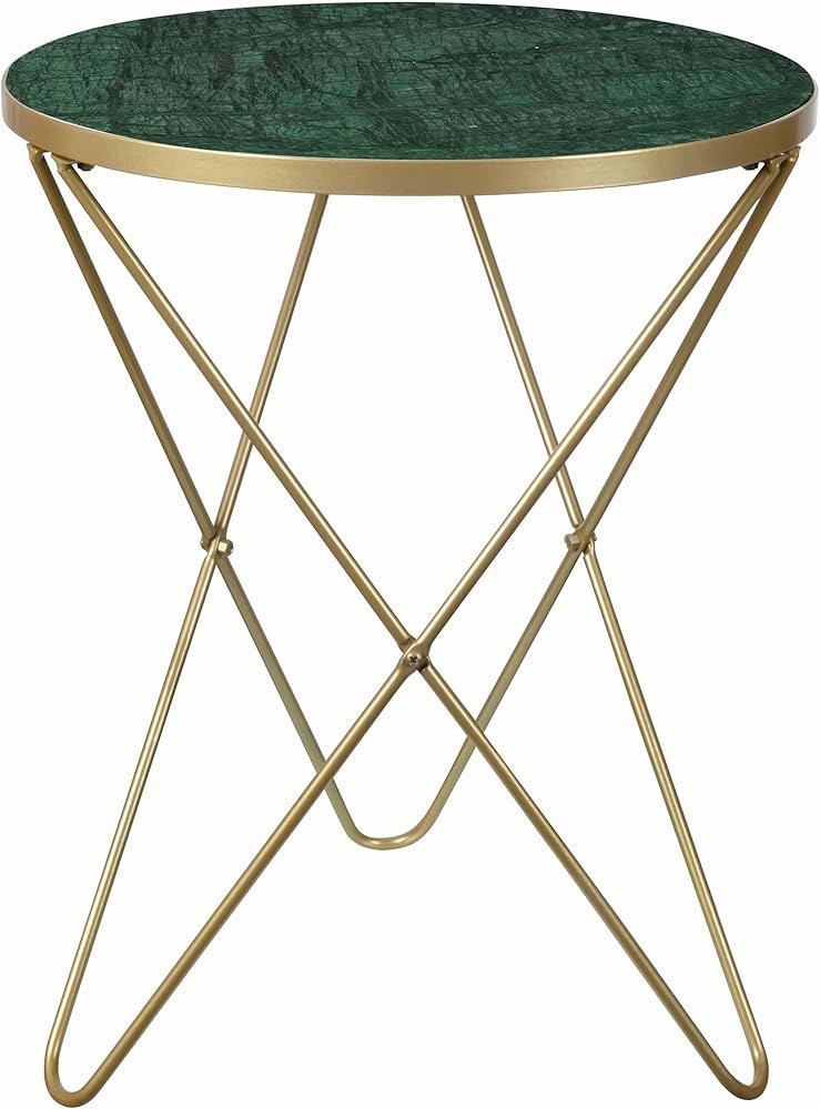 Round Natural Green Marble top end Table Sturdy Metal Frame Mirror Small Space Easy Assemble | Amazon (US)