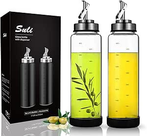 Suli Glass Olive Oil Dispenser Bottle -2 Pack17oz Oil and Vinegar Cruet Set with Steel Spouts and... | Amazon (US)