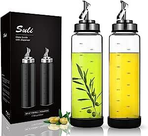 Suli Glass Olive Oil Dispenser Bottle -2 Pack17oz Oil and Vinegar Cruet Set with Steel Spouts and... | Amazon (US)