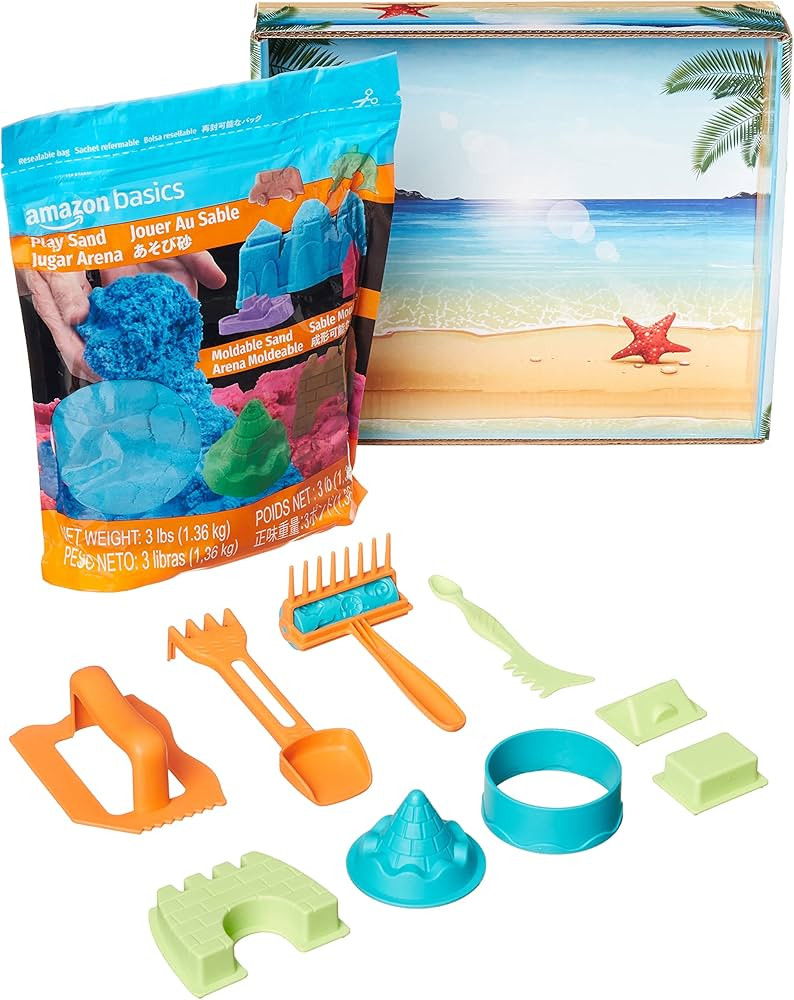 Amazon Basics Moldable Sensory Play Sand With Castle Molds and Tool 11 Piece Set, For Kids Ages 3... | Amazon (US)