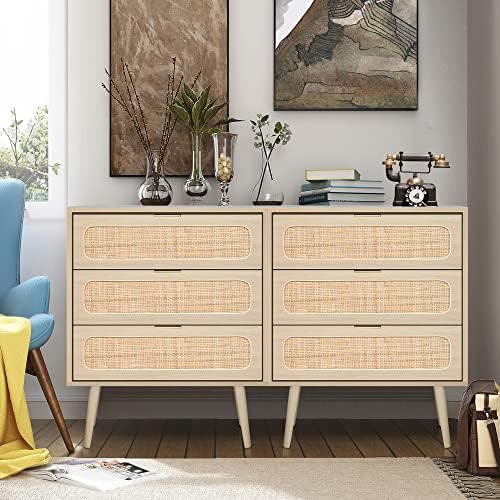 RARZOE 2 Sets of Rattan Nightstand Dresser Chest of 3 Drawers, Wood Storage Dresser Cabinet Organ... | Amazon (US)