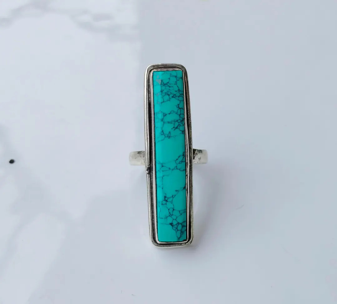 Long Bar Turquoise Ring, 925 Sterling Silver, Gemstone Ring, Handmade Ring, Silver Ring, Statemen... | Etsy (US)