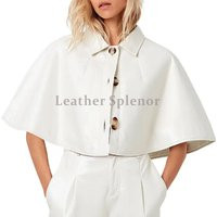 Handmade White Detailed Button Front Genuine Leather Cape Jacket For Women Classic Modern | Etsy (UK)