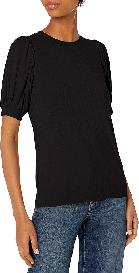 Amazon Brand - Daily Ritual Women's Rayon Spandex Wide Rib Puff Sleeve Top | Amazon (US)