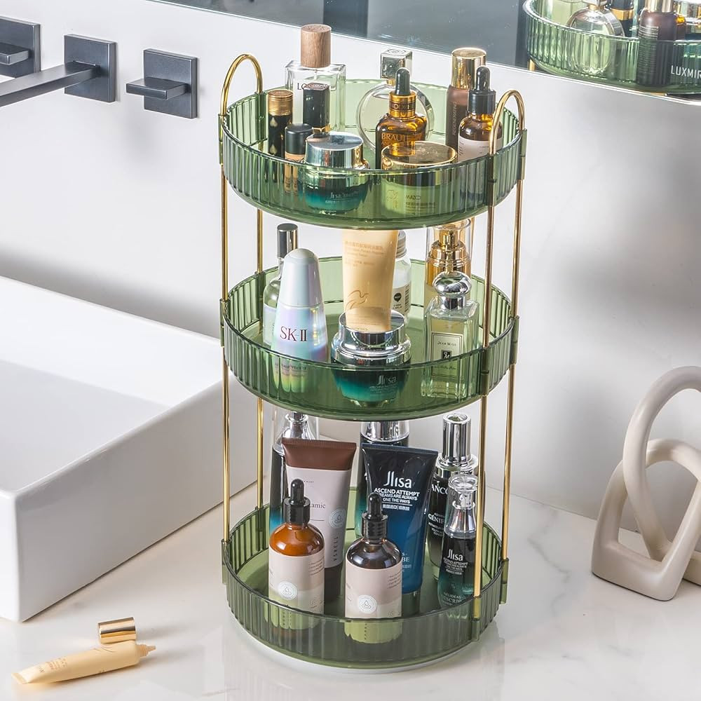 360° Rotating Makeup Organizer, Bathroom Makeup Carousel Spinning Holder Rack, Large Capacity Co... | Amazon (US)