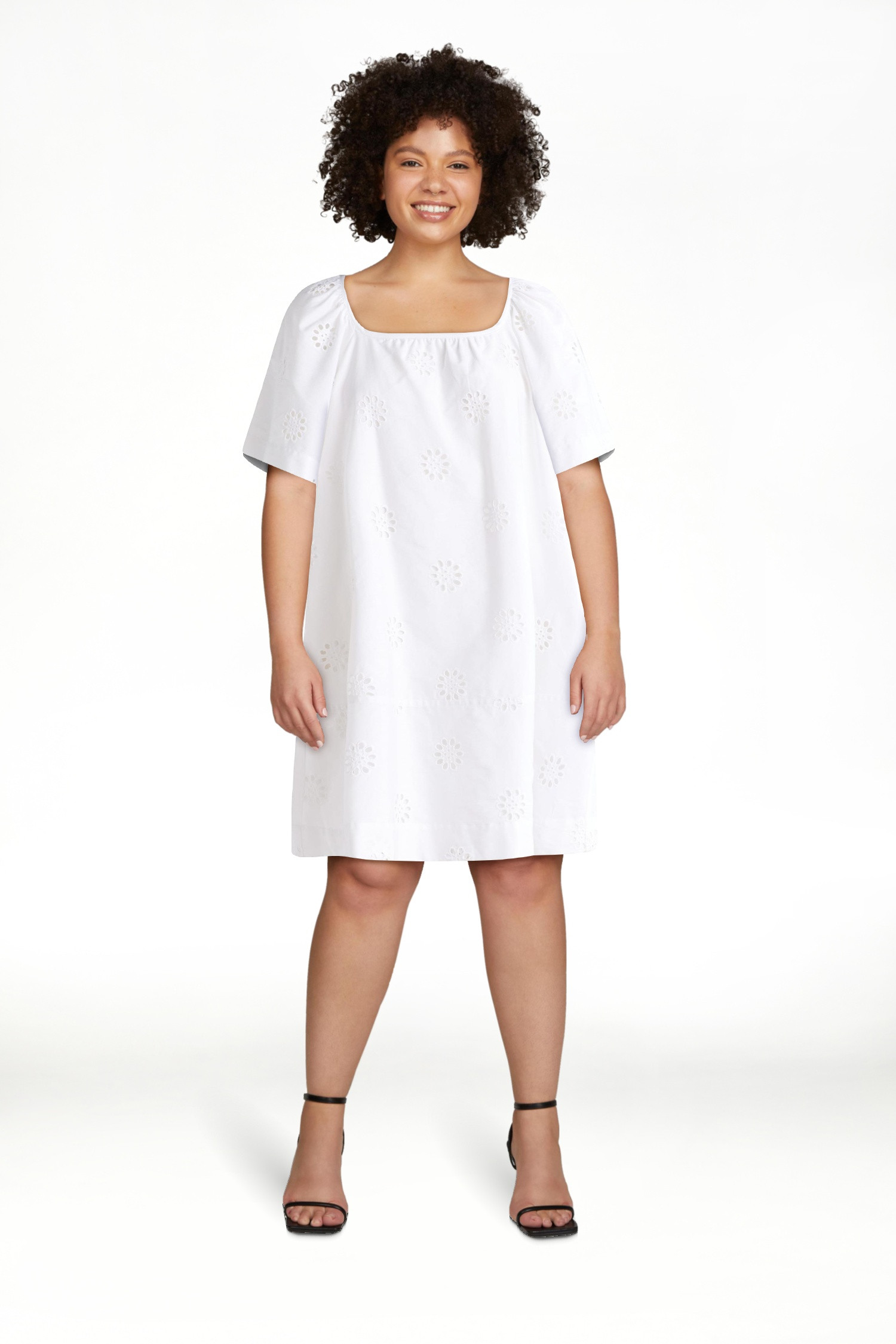 Free Assembly Women's Square Neck Eyelet Mini Dress with Short Sleeves, Sizes XS-XXL | Walmart (US)