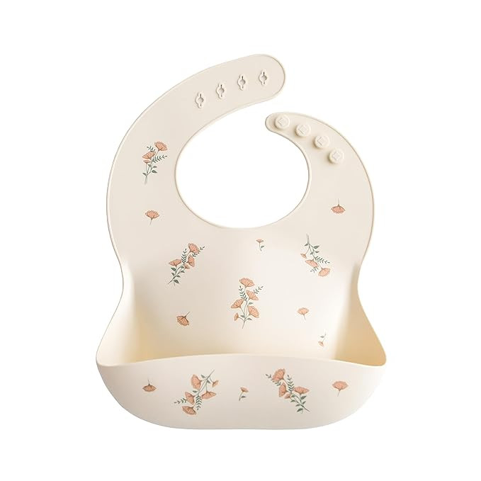mushie Silicone Baby Bib | Adjustable Fit Waterproof Bibs (Pink Flowers) | Amazon (US)