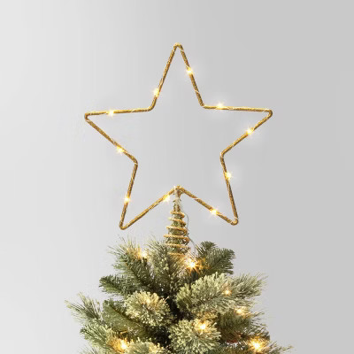 10in LED Lit Dewdrop Glitter Metal Open Star Christmas Tree Topper Gold - Wondershop™ | Target