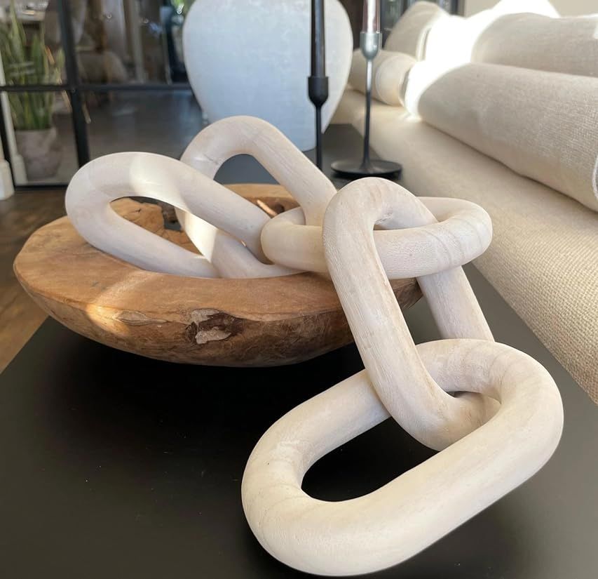 Wood Chain Link Decor with Boho Basket, Aesthetic Chain Decor Set, Decorative Wooden Chain Link Deco | Amazon (US)