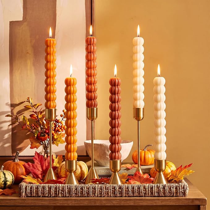6 Pcs Pumpkin Taper Candles Fall Halloween Smokeless Tapered Candles 7.16'' | Amazon (US)