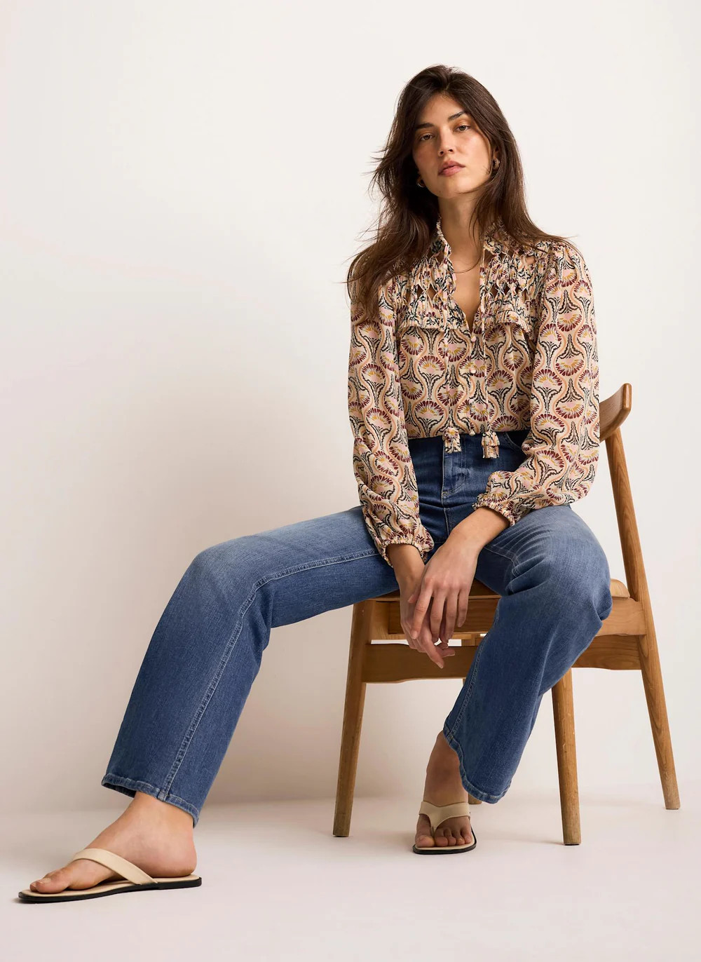 Brown Floral Print Ruffle Blouse | Mint Velvet