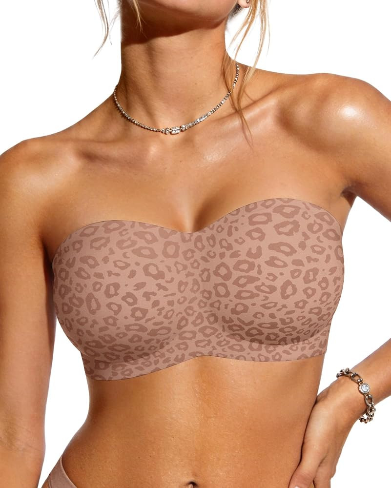OEAK Womens Strapless Bras Jelly Push Up Bandeau Bra Non Slip Wireless Supportive Padded Bras Sea... | Amazon (US)