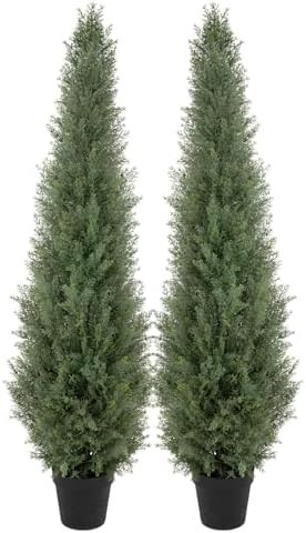 Bellacat 5ft UV Resistant Artificial Topiary Trees Outdoor, 60in Faux Cedar Tree with Full & Real... | Amazon (US)