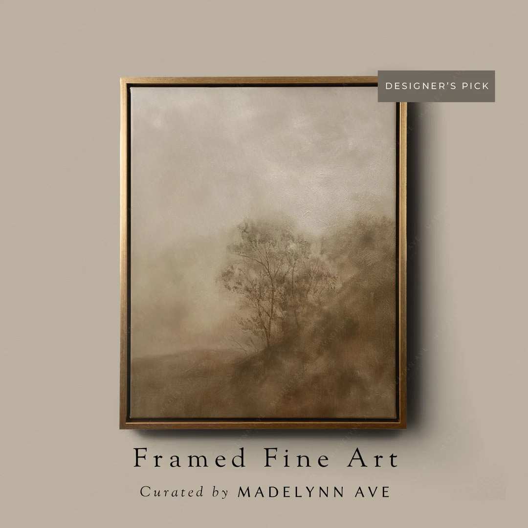 Framed Sepia Art Print, Wall Art for Living Room, Modern Landscape Oil Painting, Neutral Warm-ton... | Etsy (US)