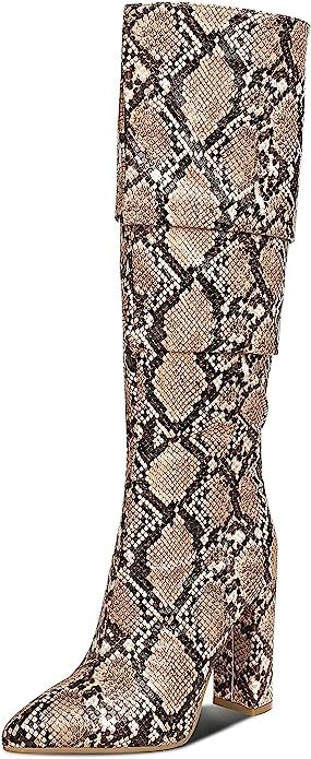 WETKISS Womens Knee High Colorful Snakeskin Boots, Snake Print Chunky High Heels Pointed Toe Zipp... | Amazon (US)