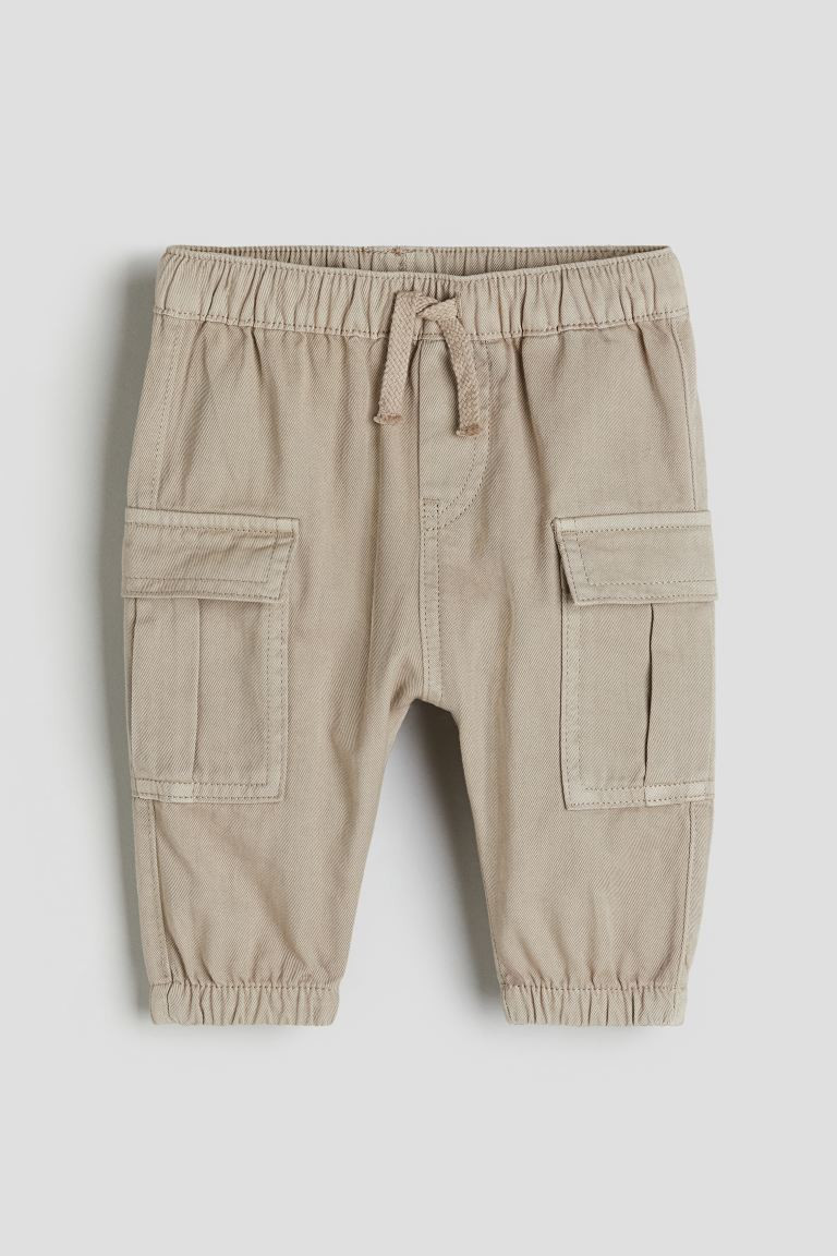 Cotton Twill Joggers - Regular waist - Long - Beige - Kids | H&M US | H&M (US + CA)