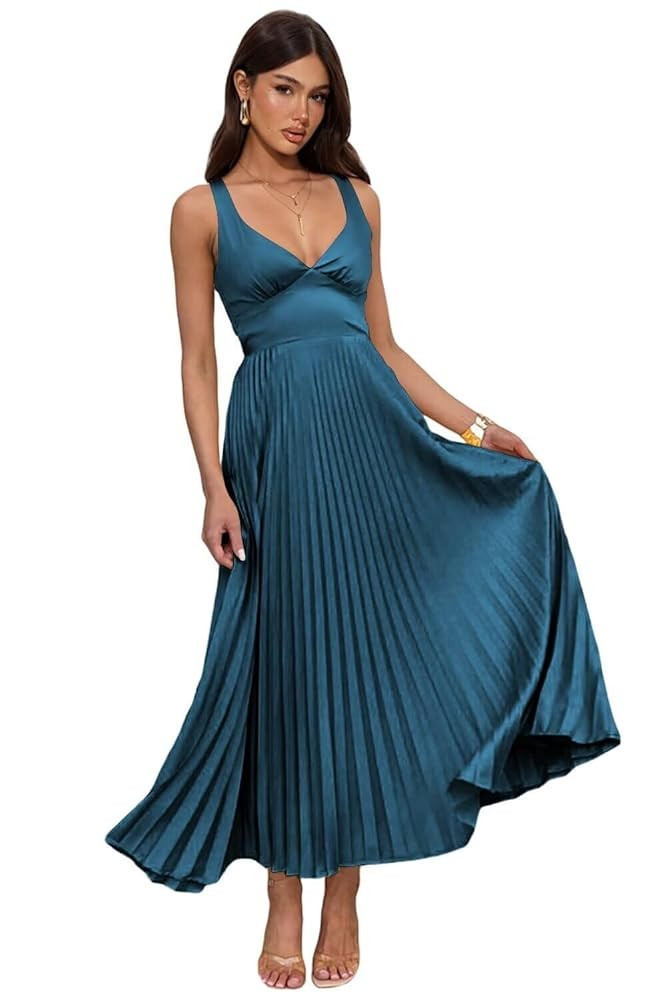 Bridesmaid Dresses Long Satin Flowy Prom Dress Maxi Formal Dresses for Women | Amazon (US)