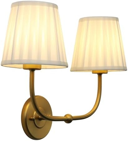 Yosoan 2-Lights Linen Fabric Brass Indoor Boho Wall Sconce, E26 Flared Funnel Fabric Shade Beige ... | Amazon (US)