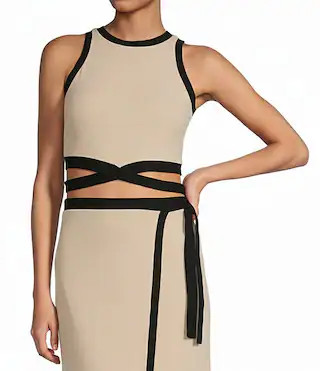 Dena Ribbed Knit Crew Neck Sleeveless Tie Waist Coordinating Cropped Top | Dillard's