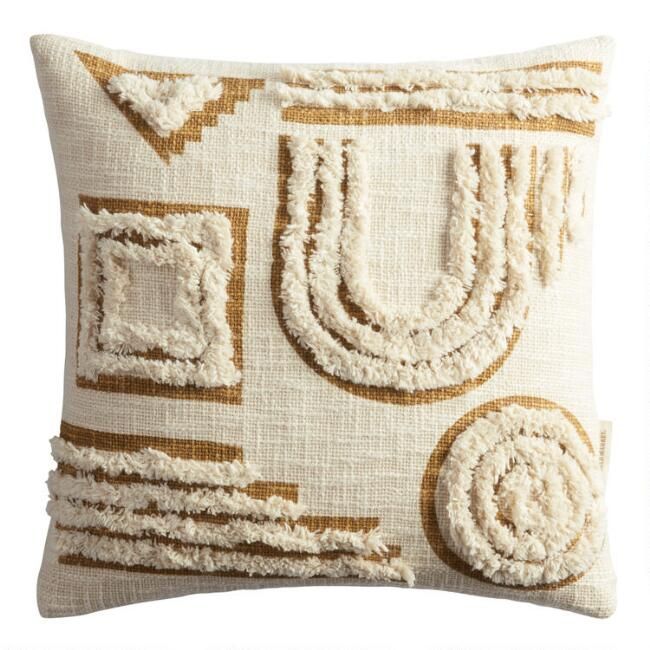 Ivory And Gold Tufted Abstract Throw Pillow | World Market