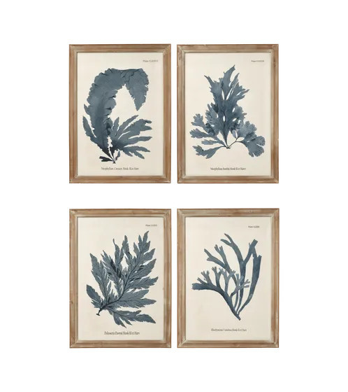 Seaweed Framed Prints, Set of 4 - Blue | OKA UK