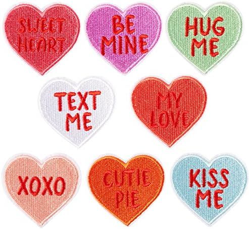 Kirako 8 Pcs Valentines Day Iron on Patches Conversation Hearts Candy Sew Embroidered Applique Re... | Amazon (US)