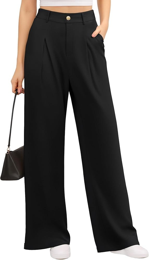 CLOZOZ Women's Wide Leg Pants High Waist Palazzo Pants Elastic Fit Business Casual Trousers with ... | Amazon (US)